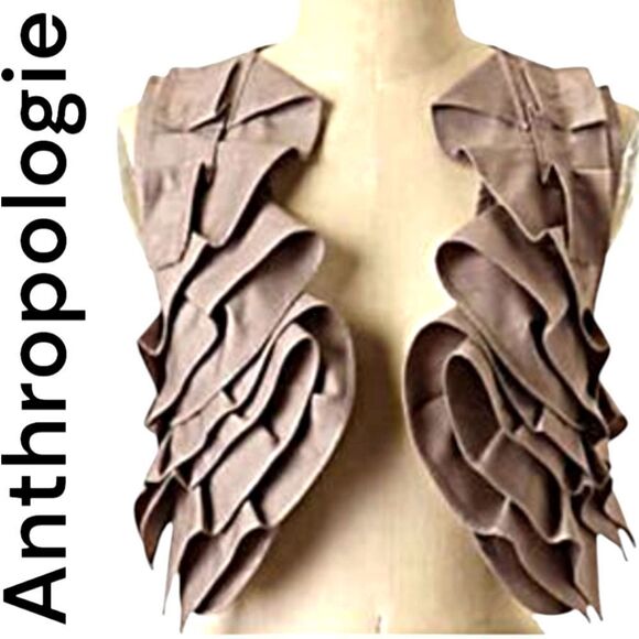 Anthropologie taupe Ruffled Statement Vest Bolero - Picture 1 of 9